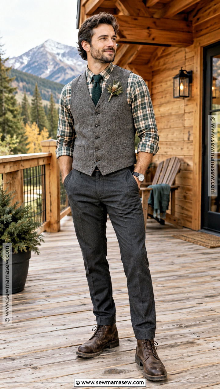 Fall Groom Flannel Shirt With A Wool Vest - 15 groom fall wedding attire casual ideas