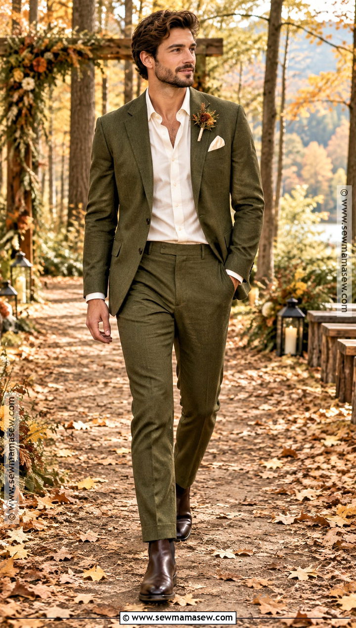 Fall Groom Olive Suit Without A Tie - 15 groom fall wedding attire casual ideas