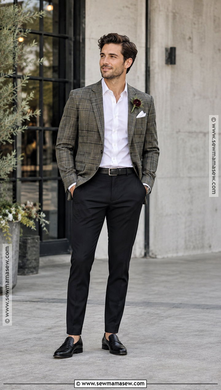 Fall Groom Plaid Blazer With Black Pants - 15 groom fall wedding attire casual ideas
