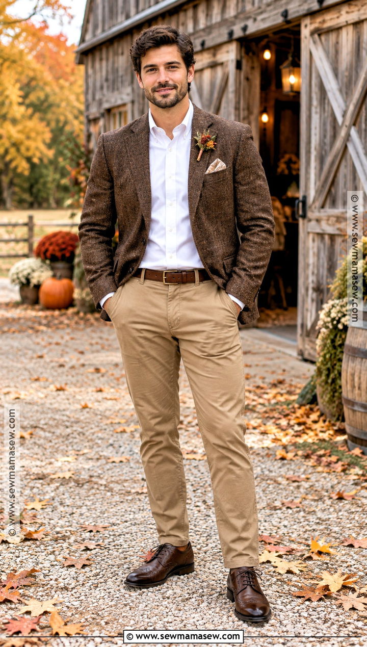 Fall Groom Tweed Blazer With Chinos - 15 groom fall wedding attire casual ideas