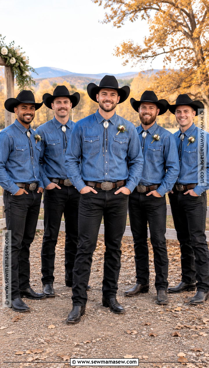 Fall Groomsmen Denim Shirt Black Jeans And Bolo Tie - 15 fall groomsmen attire jeans