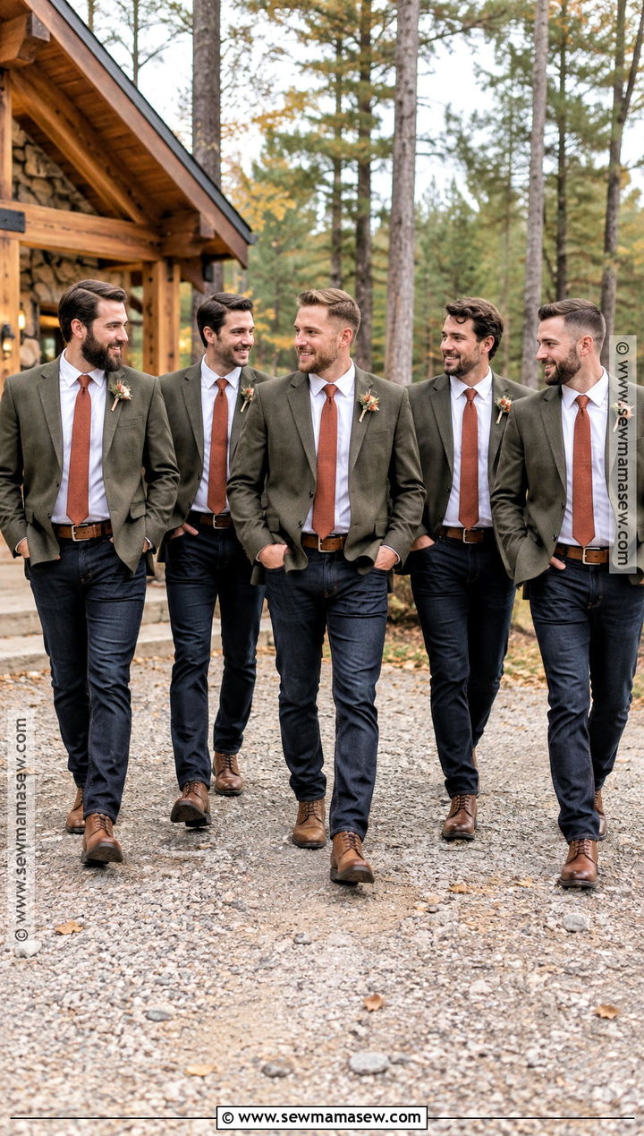 Fall Groomsmen Olive Blazer Jeans And Leather Boots - 15 fall groomsmen attire jeans