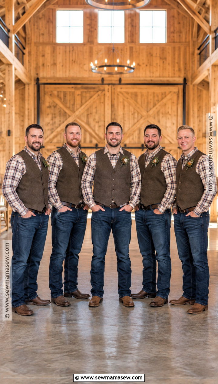 Fall Groomsmen Plaid Shirt Jeans And Brown Vest - 15 fall groomsmen attire jeans
