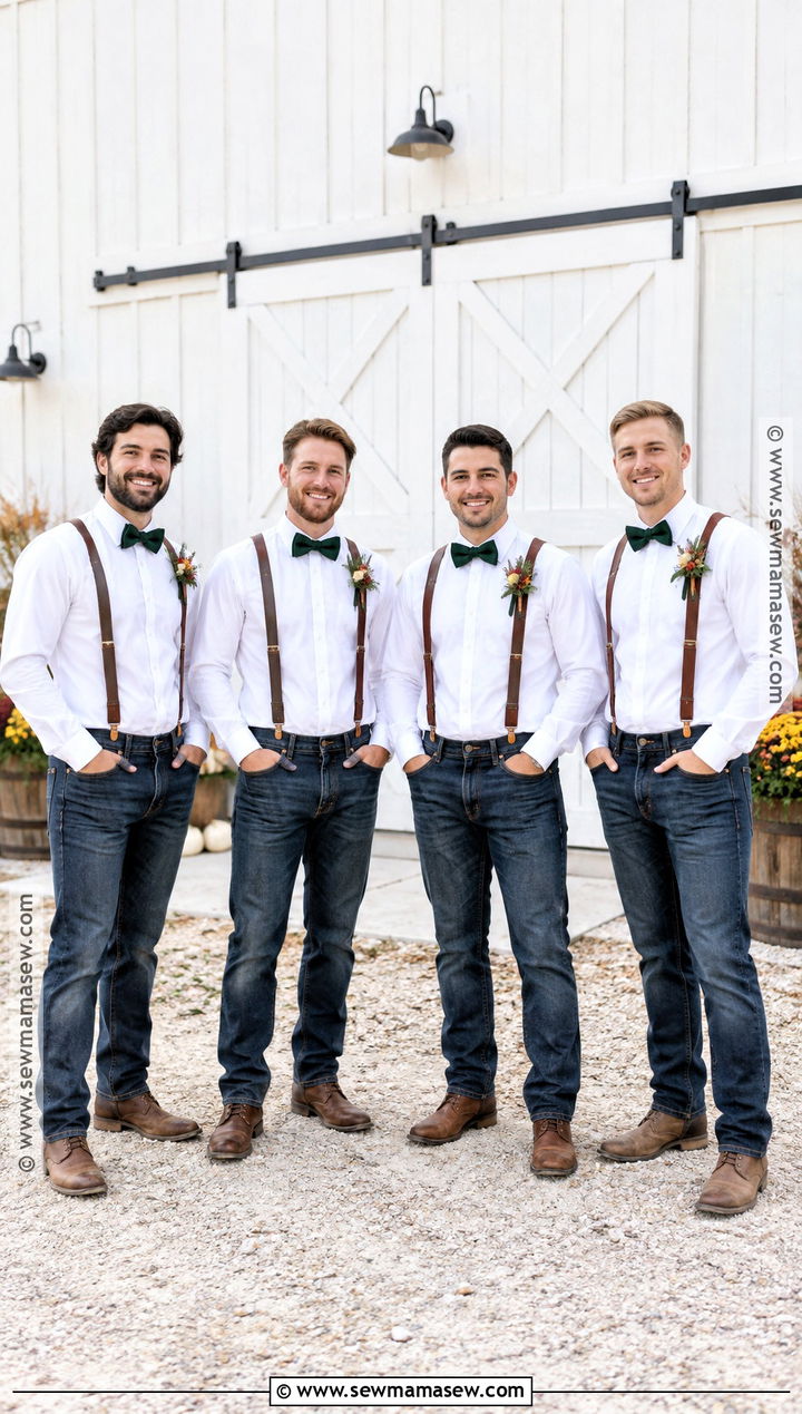 Fall Groomsmen Suspenders White Shirt Jeans And Boots - 15 fall groomsmen attire jeans