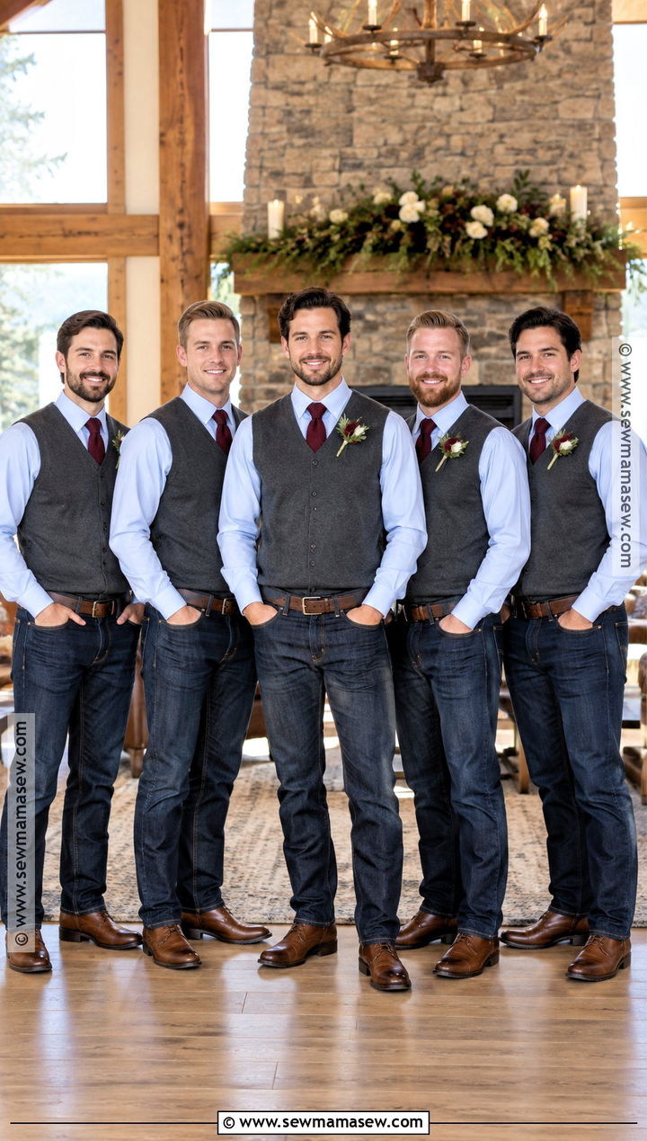 Fall Groomsmen Sweater Vest Jeans And Leather Boots - 15 fall groomsmen attire jeans