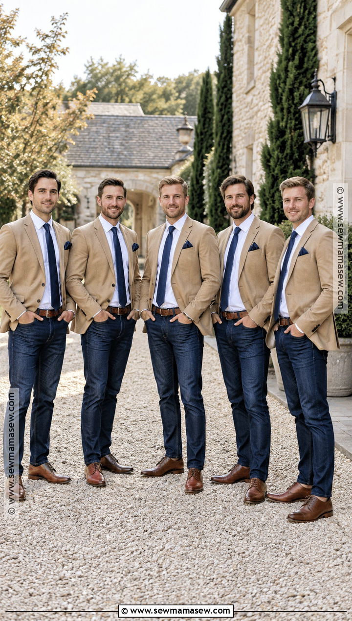 Fall Groomsmen Tan Blazer Jeans And Oxford Shoes - 15 fall groomsmen attire jeans