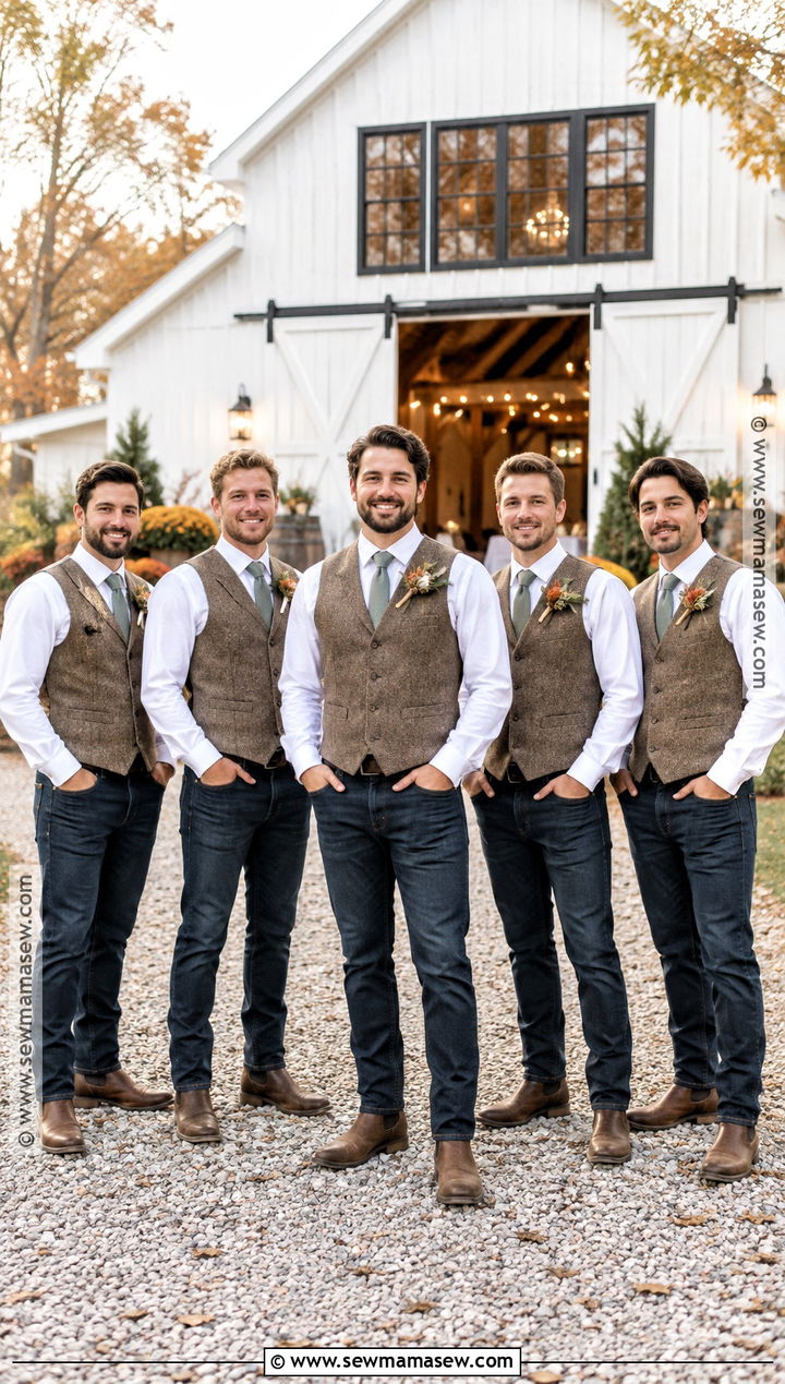 Fall Groomsmen Tweed Vest Jeans And Chelsea Boots - 15 fall groomsmen attire jeans