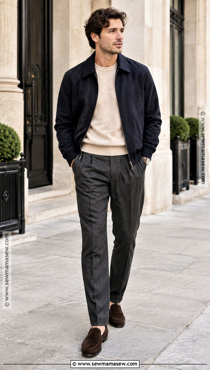 Fall Harrington Jacket and Pleated Trousers Outfit - 20 fall male outfits