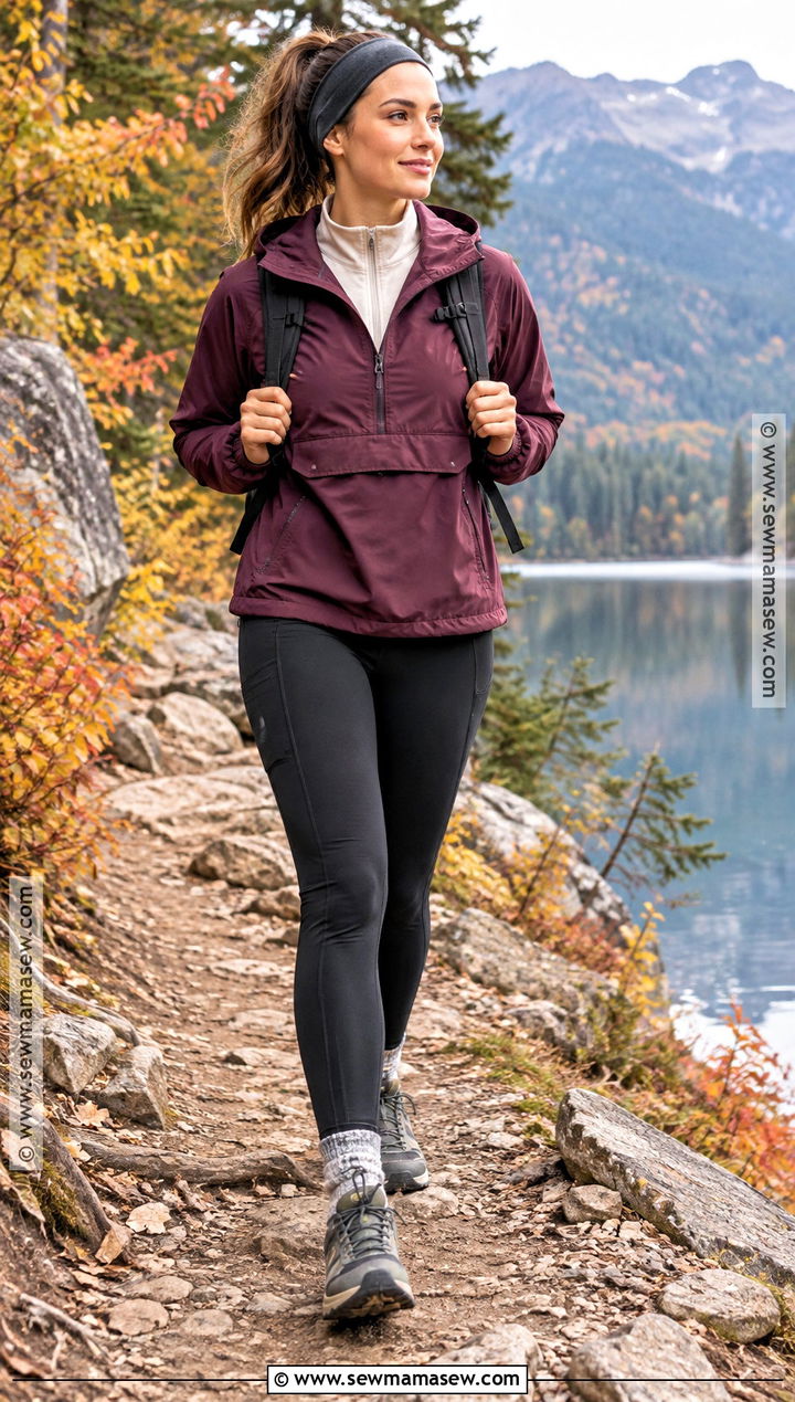 Fall Hiking Outfit With Anorak and Trail Leggings - 20 fall outdoorsy outfits