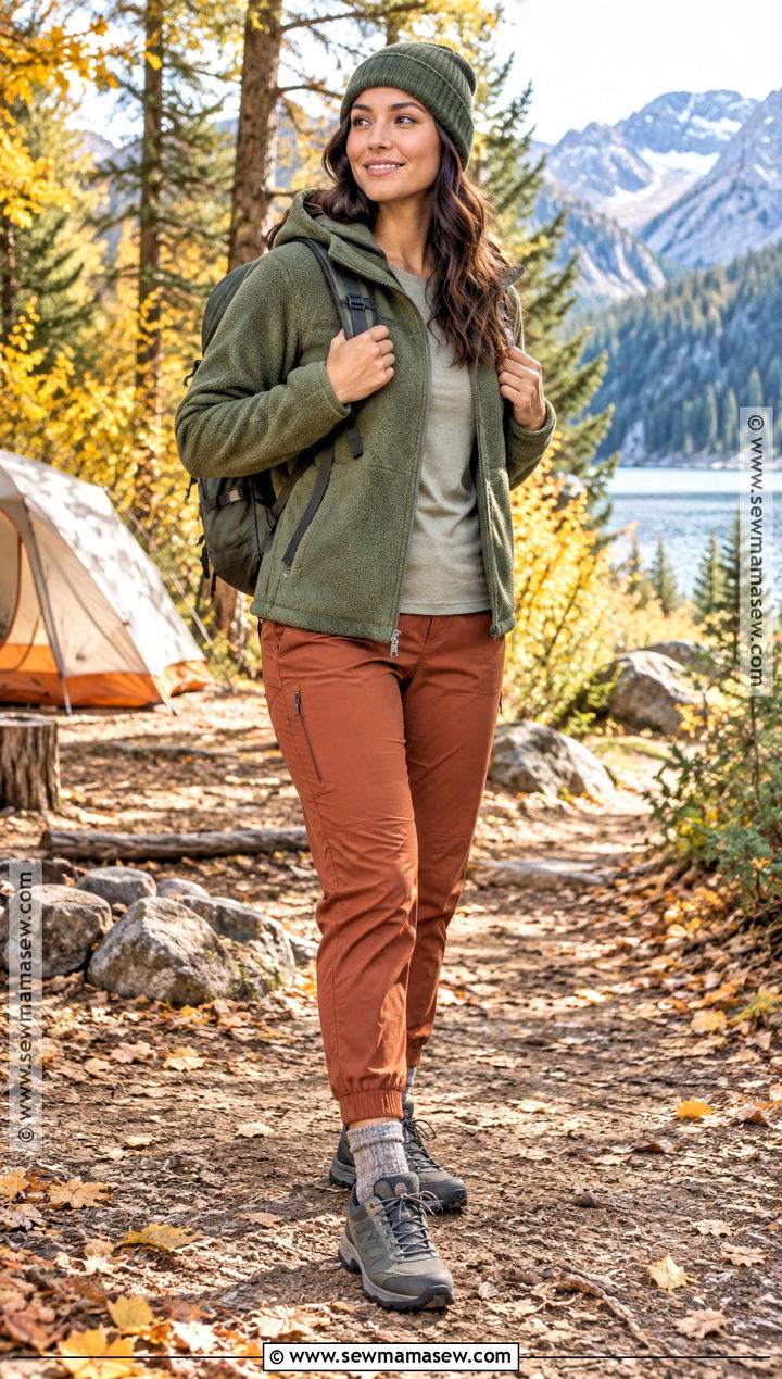 Fall Hiking Outfit With Fleece Hoodie And Trail Joggers - 15 hiking clothes women fall