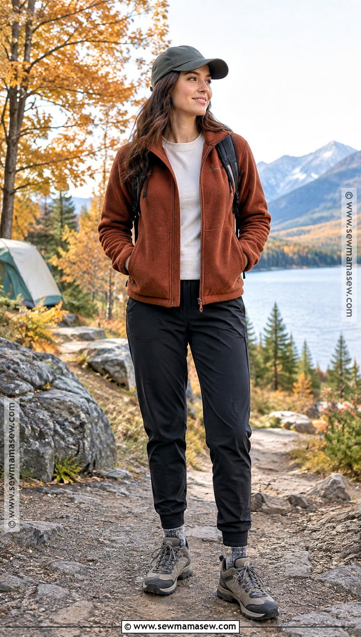Fall Hiking Outfit With Fleece Jacket And Trail Joggers - 15 hiking clothes women fall