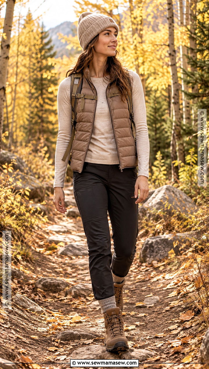 Fall Hiking Outfit With Merino Top And Lightweight Vest - 15 hiking clothes women fall