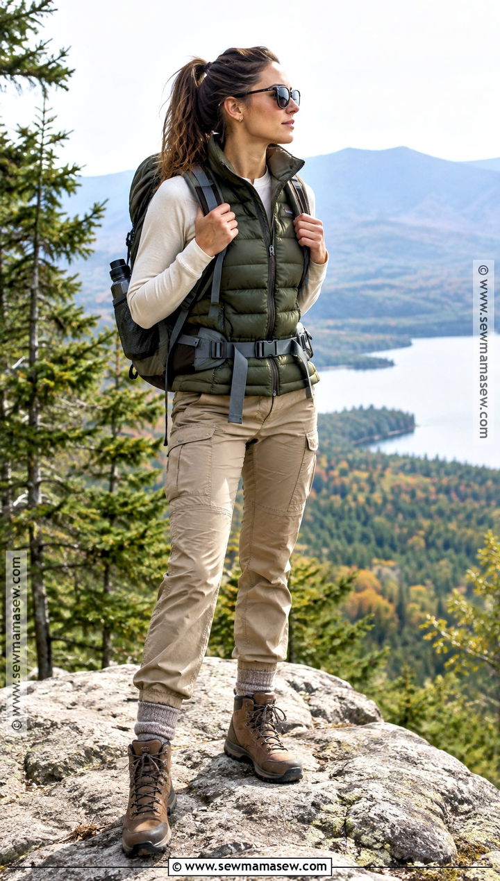 Fall Hiking Outfit With Puffer Vest and Cargo Pants - 20 fall outdoorsy outfits