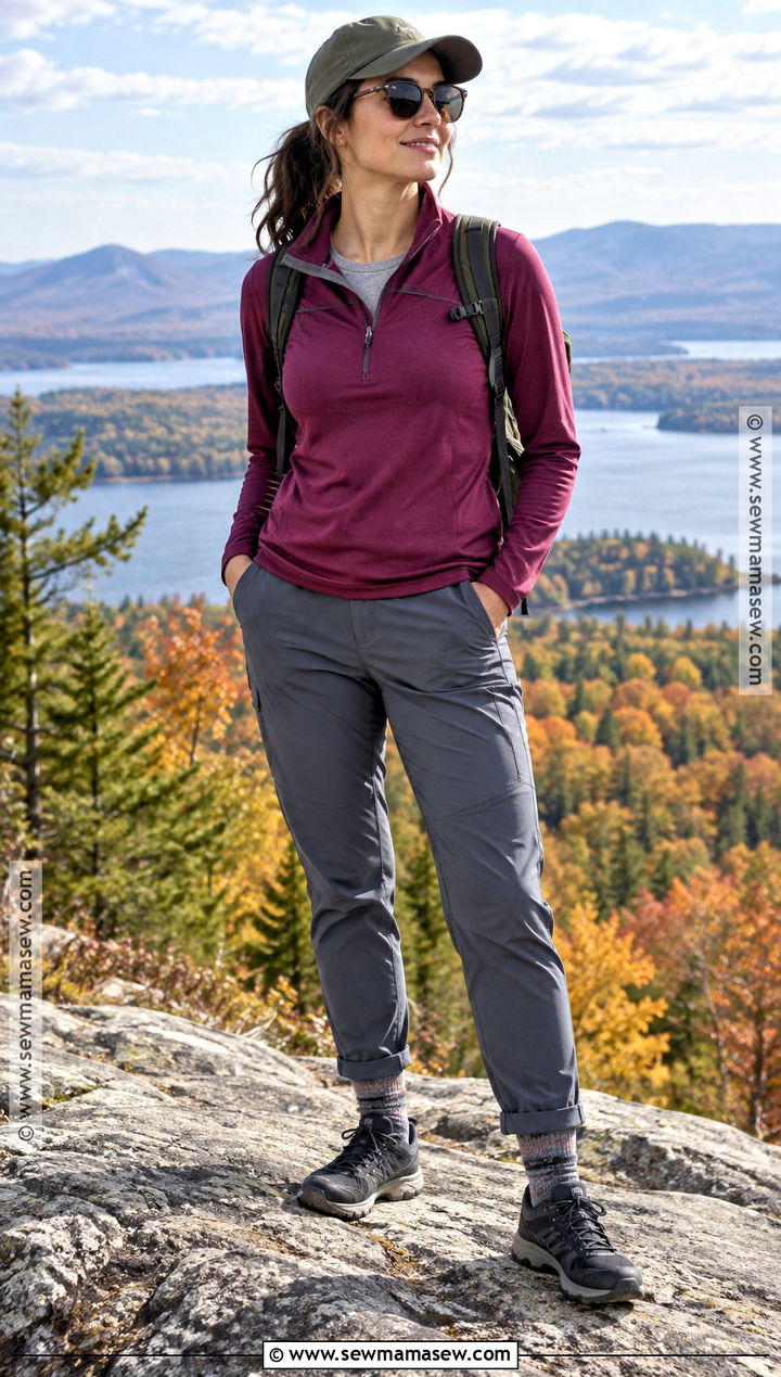 Fall Hiking Outfit With Quarter Zip And Tapered Pants - 15 hiking outfits fall for women