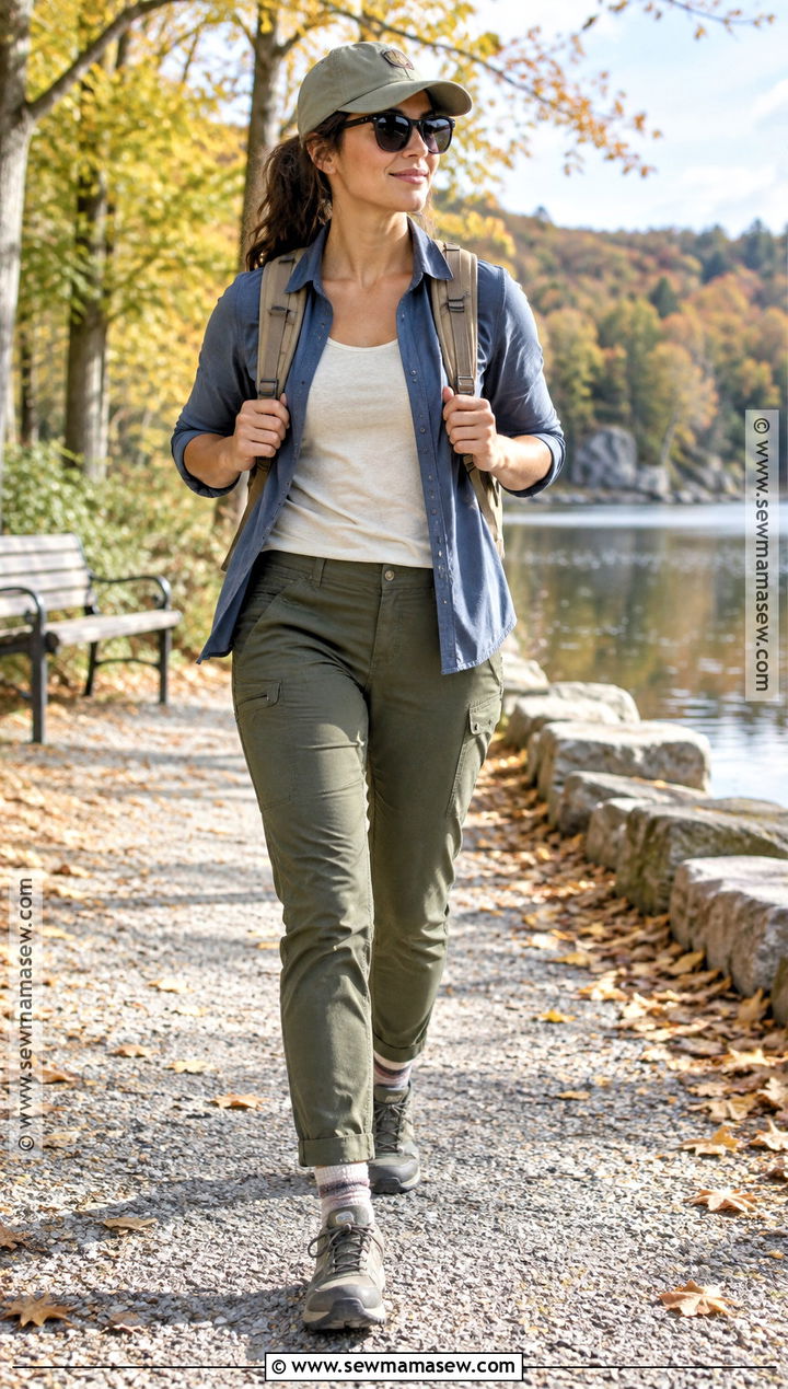 Fall Hiking Outfit With Trail Shirt And Hiking Chinos - 15 hiking clothes women fall