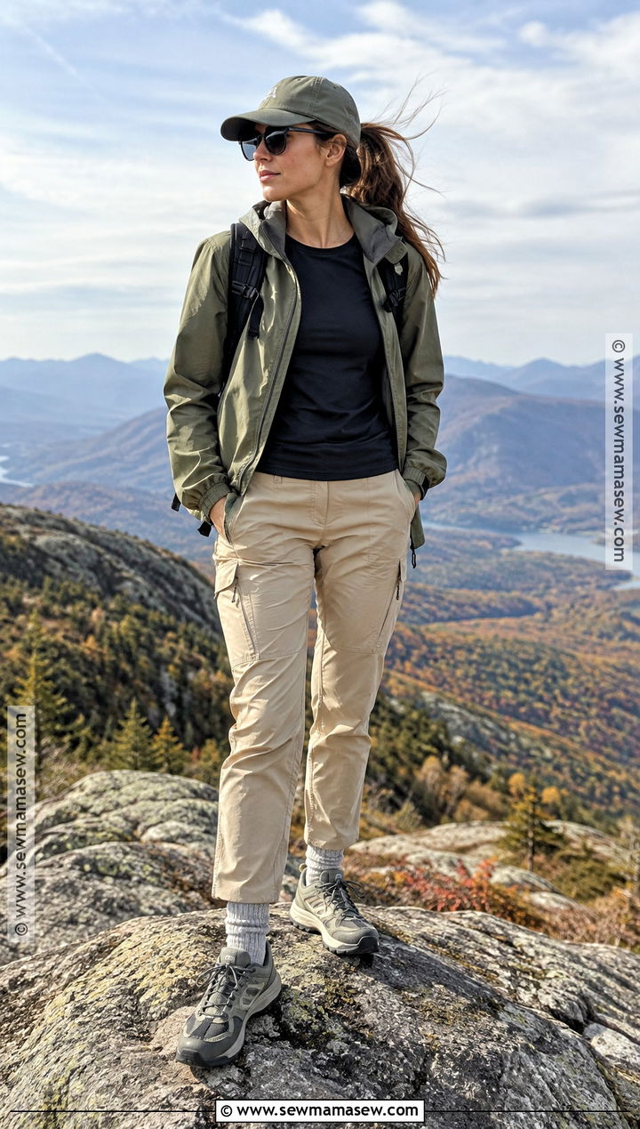 Fall Hiking Outfit With Windbreaker And Trekking Pants - 15 hiking outfits fall for women
