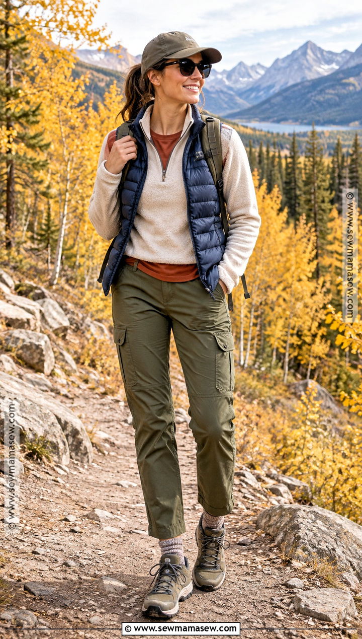 Fall Hiking Trip Outfit With Puffer Vest And Cargo Pants - 20 Fall Trip Outfits