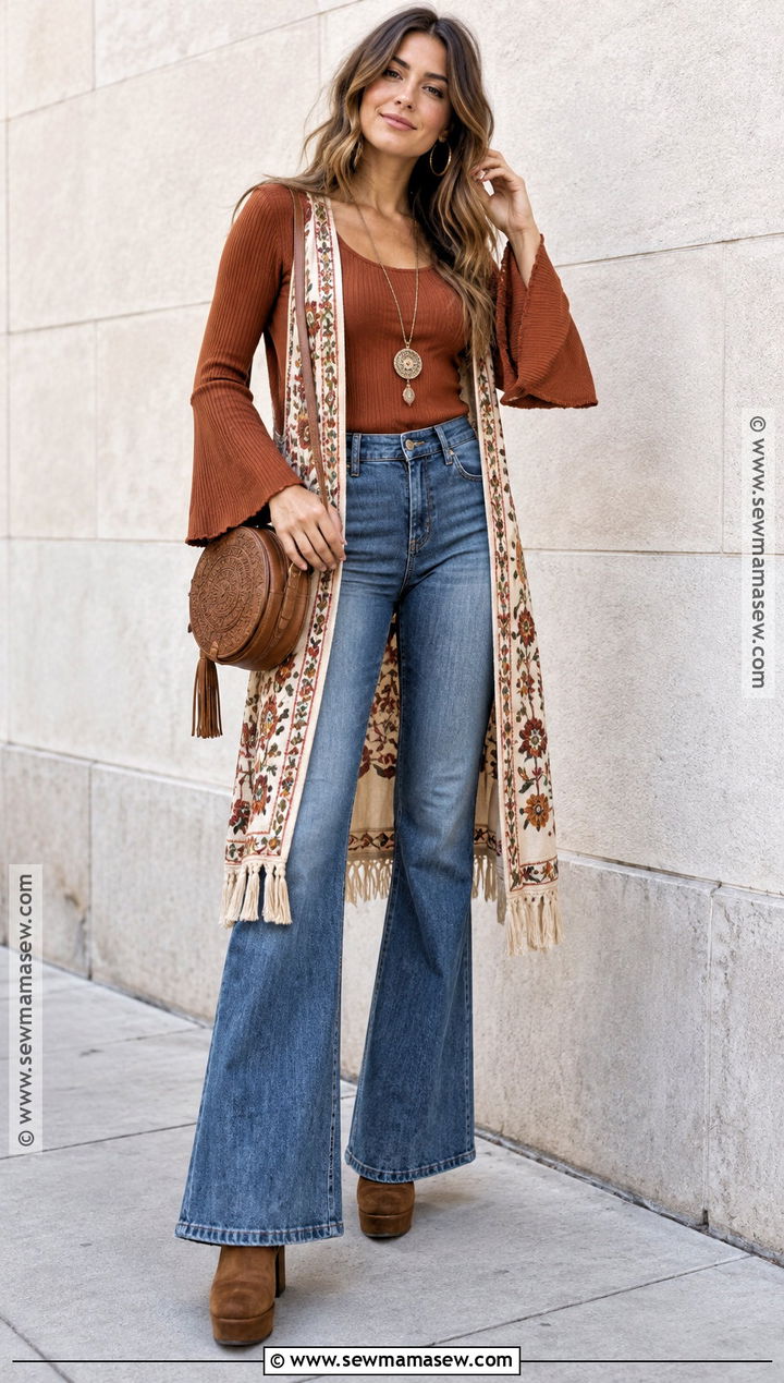 Fall Hippie Bell Sleeve Top And Jeans Outfit - 25 fall hippie outfits