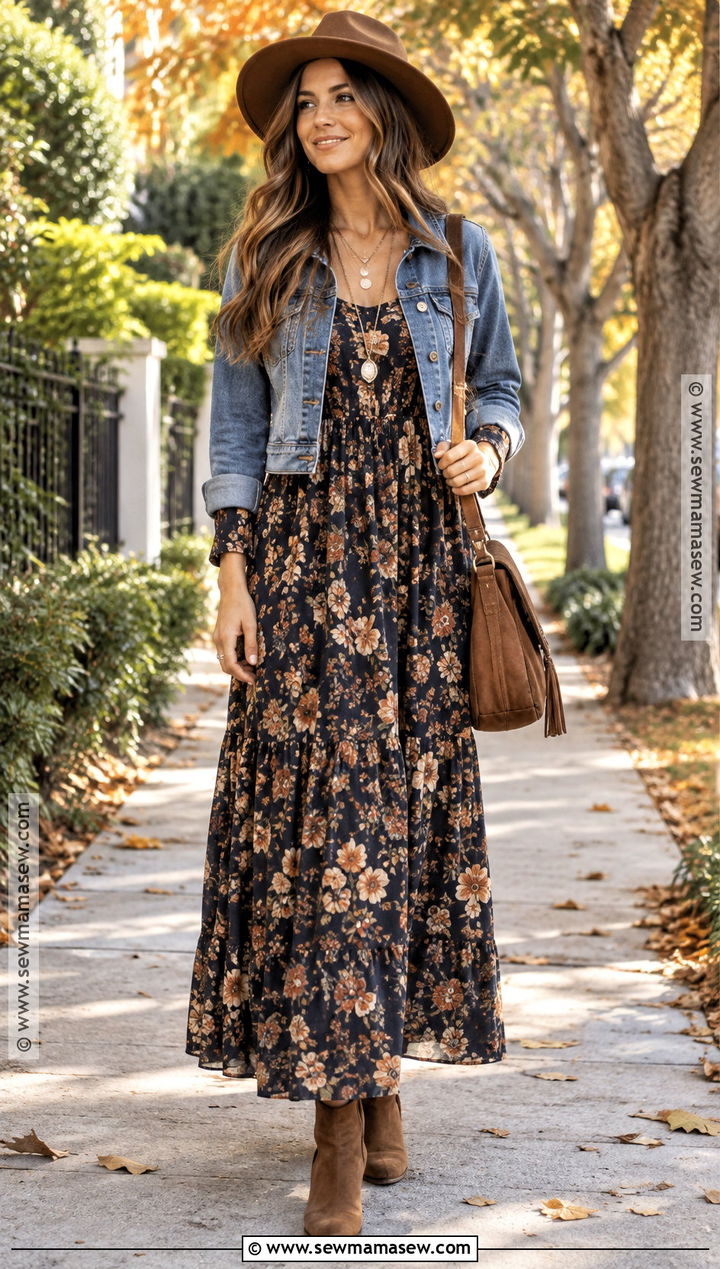 Fall Hippie Floral Maxi Dress Outfit - 25 fall hippie outfits