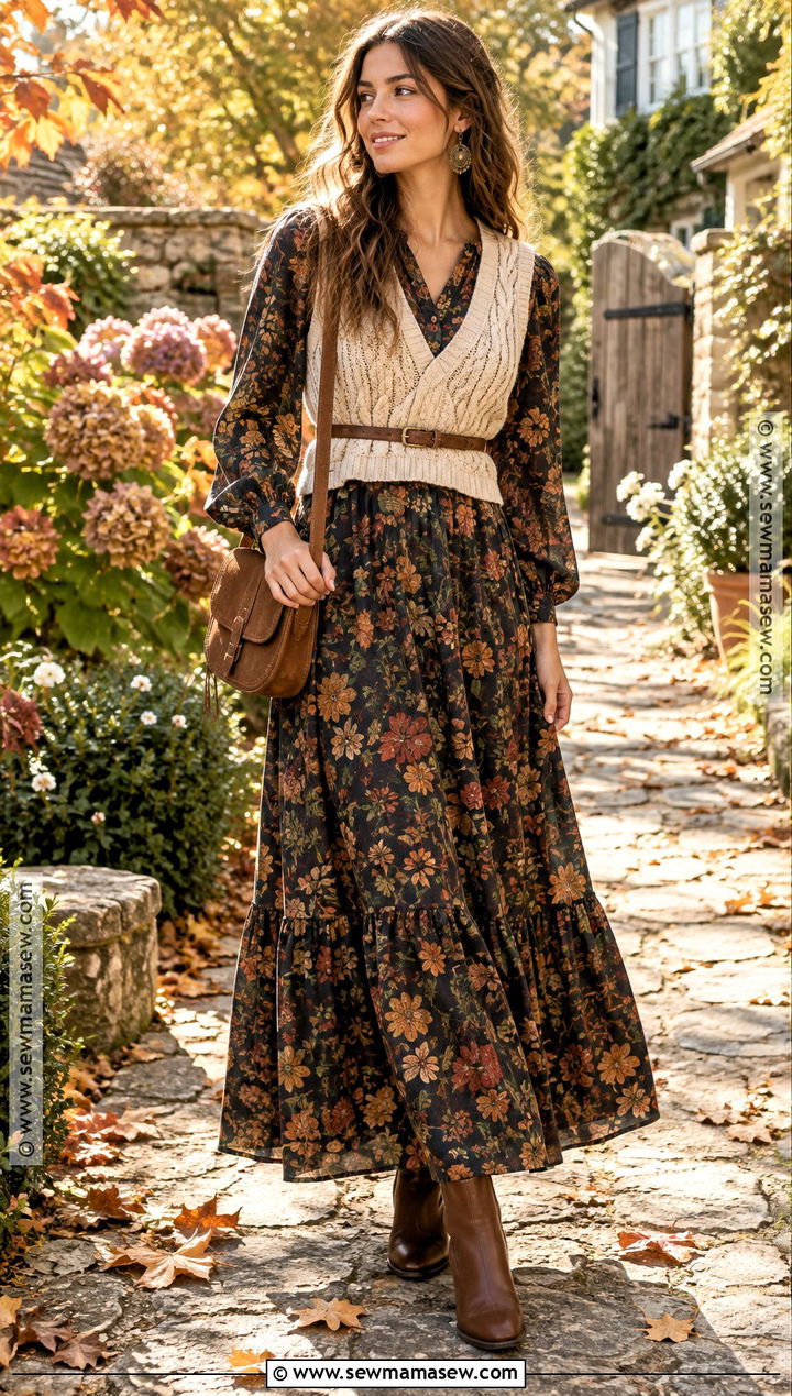Fall Hippie Knit Vest And Maxi Dress Outfit - 25 fall hippie outfits
