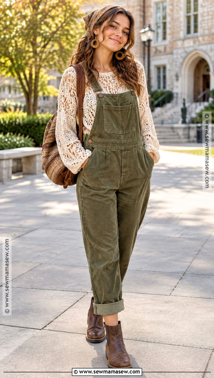 Fall Hippie Overalls And Crochet Top Outfit - 25 fall hippie outfits