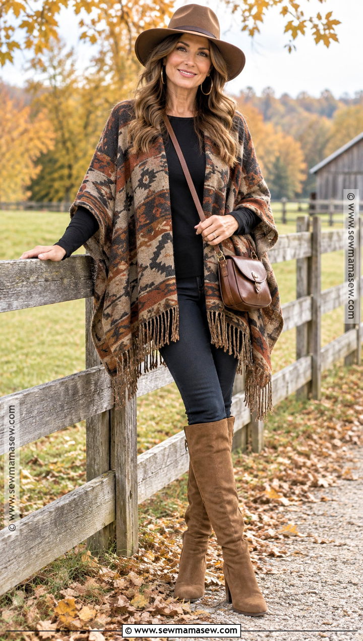 Fall Hippie Poncho And Skinny Jeans Outfit - 25 fall hippie outfits