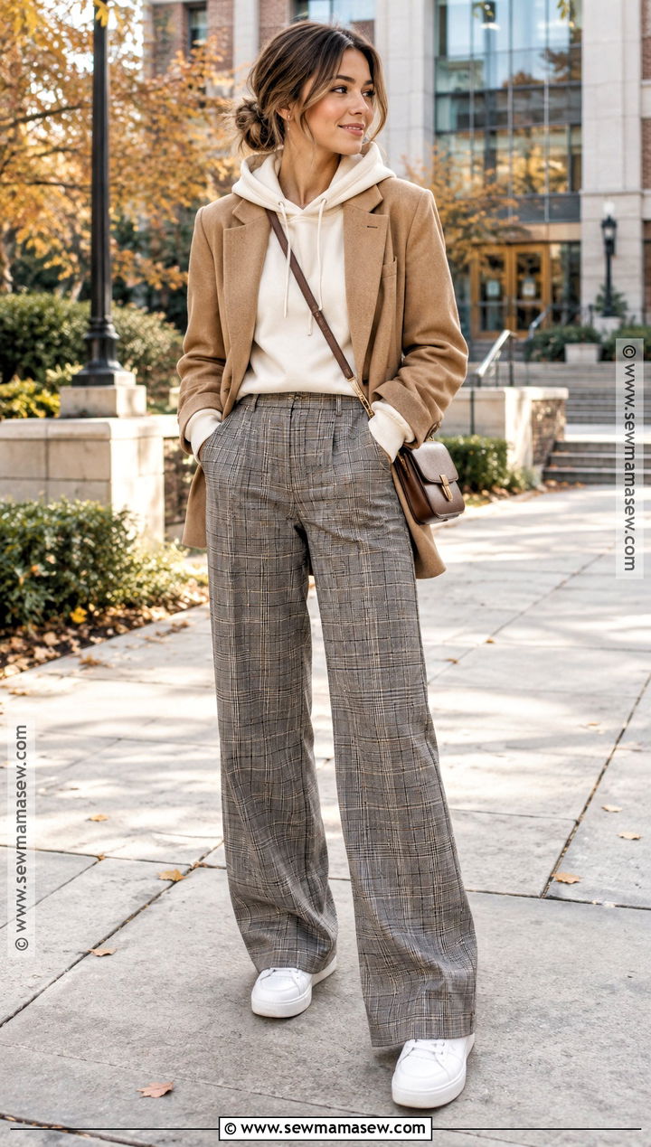 Fall Hoodie And Plaid Trouser Outfit - 25 fall vibes outfit ideas