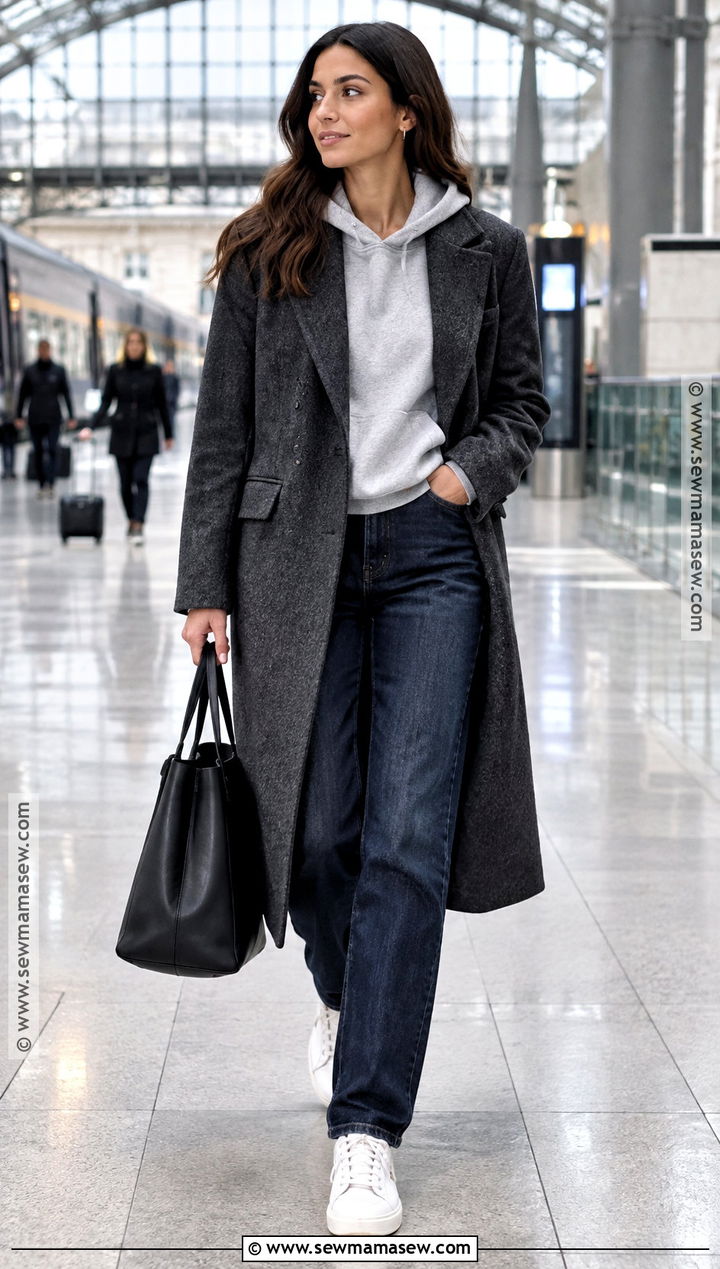 Fall Hoodie And Tailored Coat Outfit - 20 Chic Fall Style Ideas