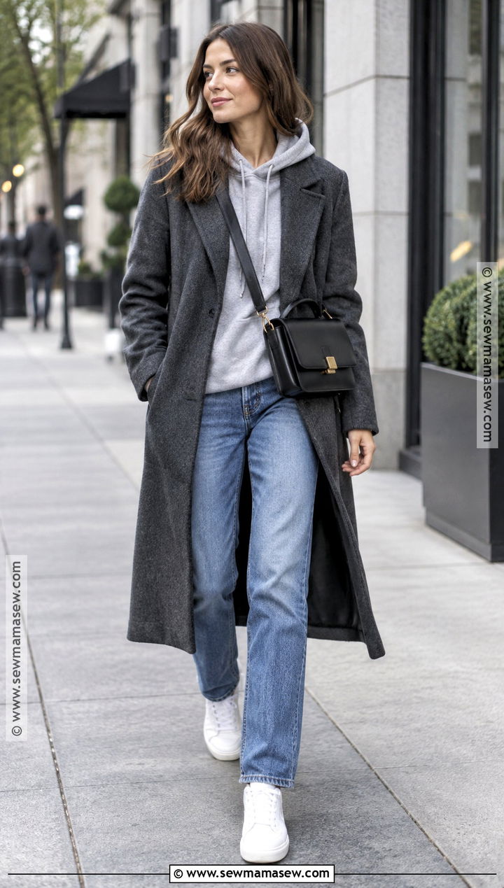 Fall Hoodie And Tailored Coat Outfit - 30 fall fashion ideas