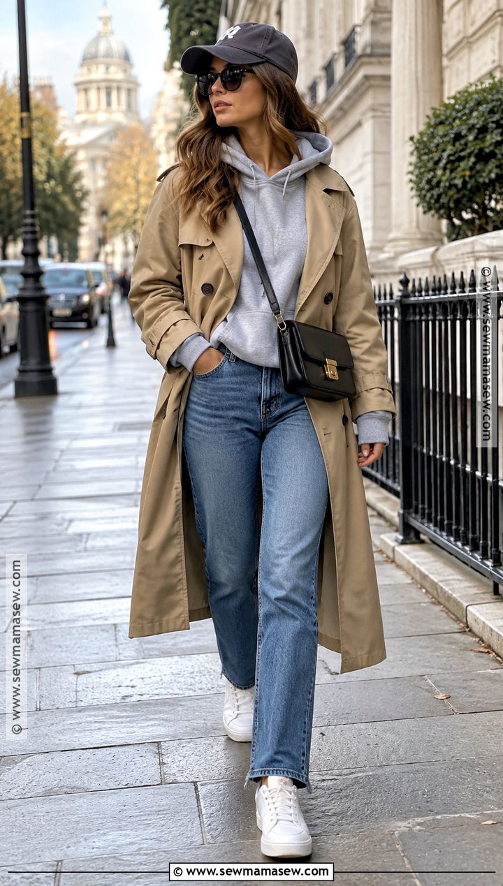 Fall Hoodie And Trench Coat Outfit - 25 fall basic outfits