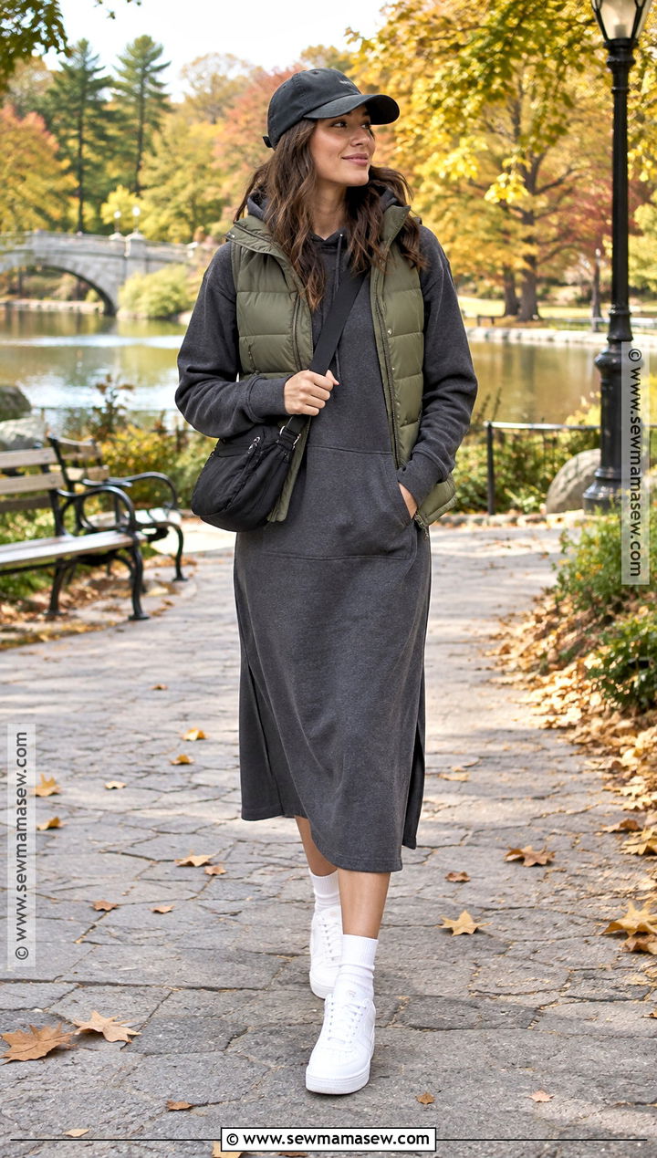Fall Hoodie Dress With Sneakers - 15 Casual Dress For Fall Ideas