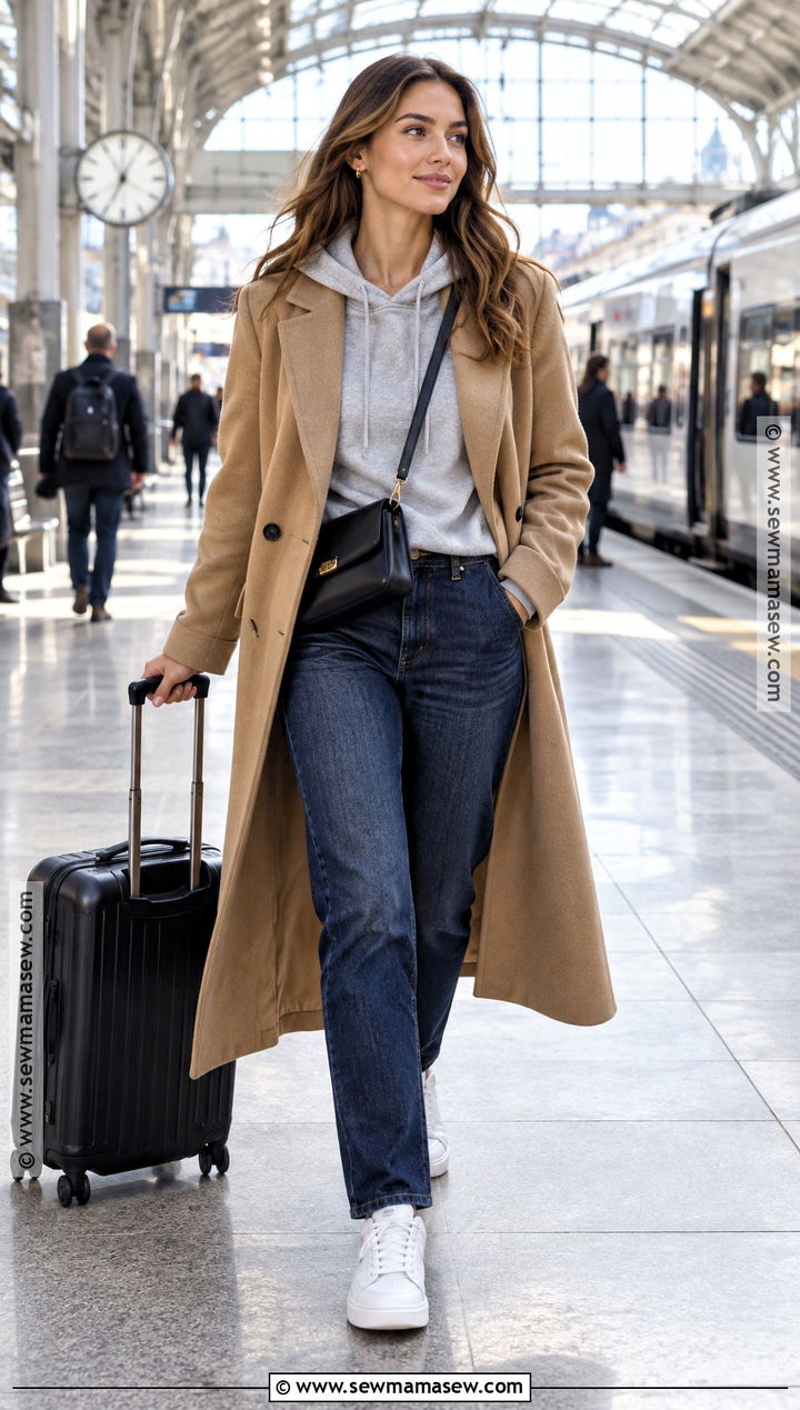 Fall Hoodie and Tailored Coat Outfit - 15 Fall Womans Outfits 2026