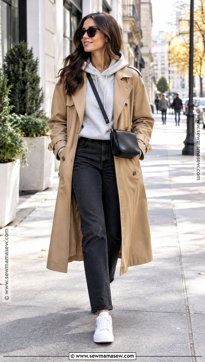 Fall Hoodie and Trench Coat Outfit - 15 Budget-Friendly Fall Fashion Ideas
