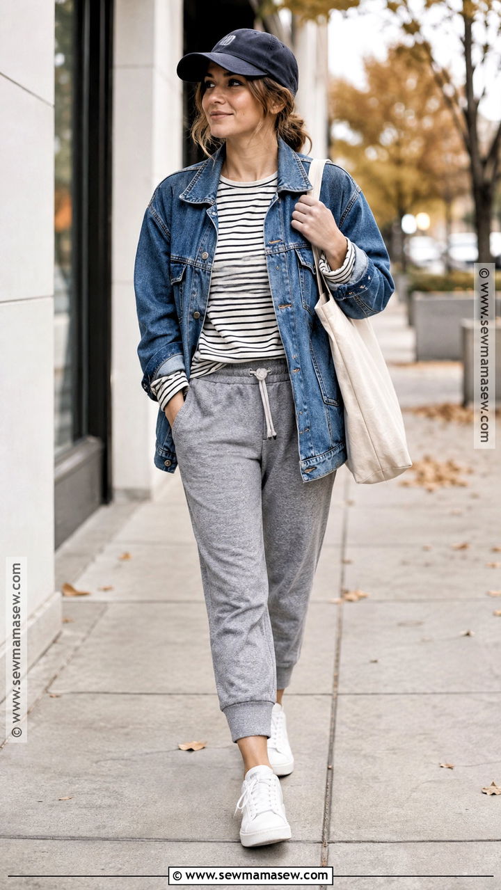 Fall Joggers And Denim Jacket Outfit - 20 lazy day outfits fall