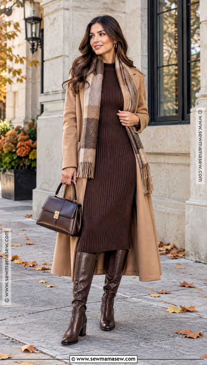 Fall Knit Dress and Knee High Boots Outfit - 20 fall fashion ideas for women