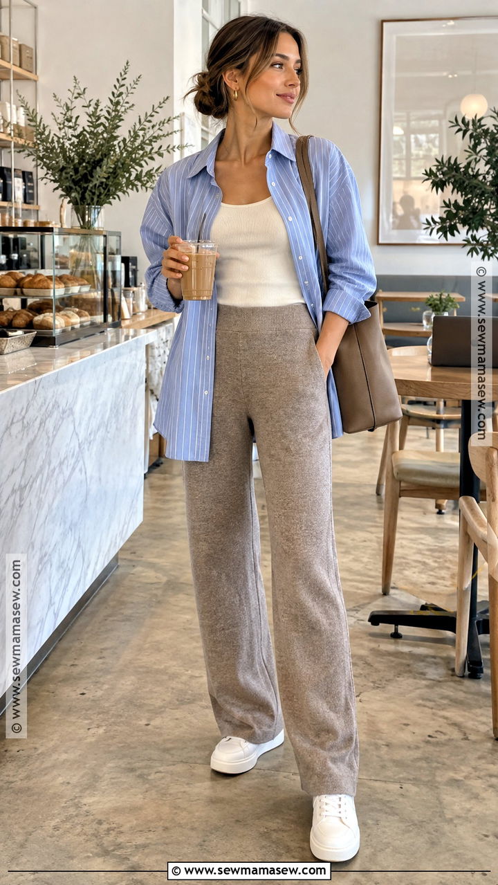 Fall Knit Pants And Oversized Button Down Outfit - 20 lazy day outfits fall