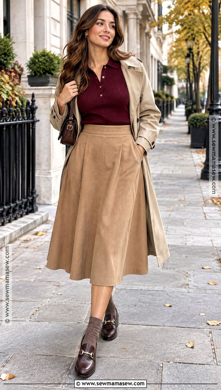 Fall Knit Polo With Midi Skirt And Loafers - 25 fall looks for women outfit ideas