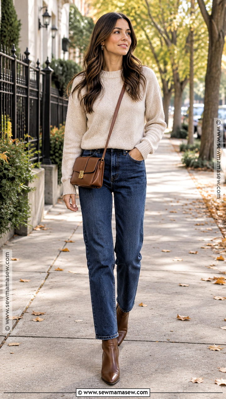 Fall Knit Sweater With Straight Leg Jeans - 20 fall knit sweater ideas