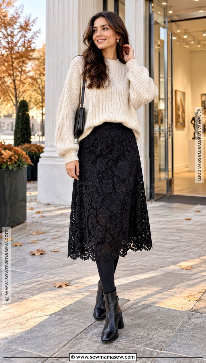 Fall Lace Skirt And Chunky Sweater Outfit - 15 Lookbook Outfits Fall 2026