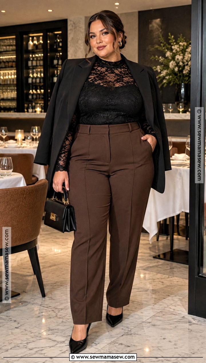 Fall Lace Top and Tailored Trousers Outfit - 15 date night outfit ideas fall