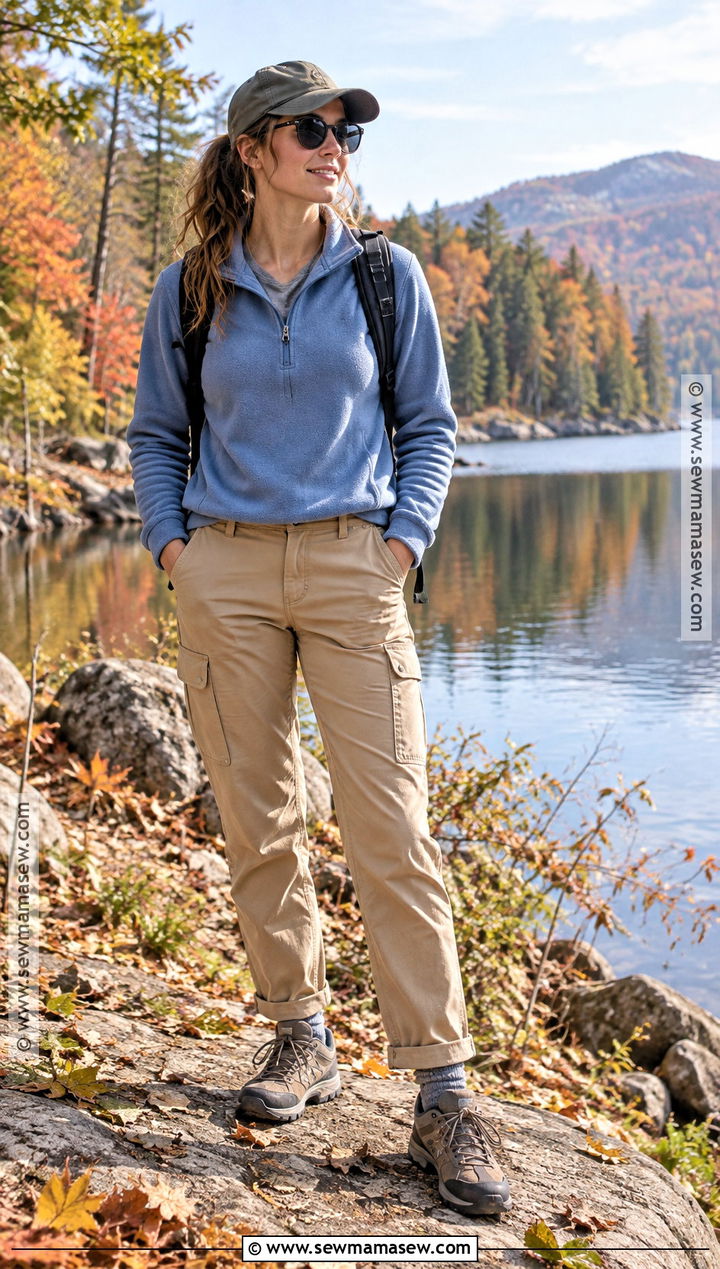 Fall Lakeside Outfit With Half Zip Fleece and Cargo Pants - 20 fall outdoorsy outfits