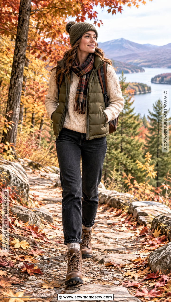Fall Leaf Peeping Outfit With Sweater and Hiking Boots - 20 fall outdoorsy outfits