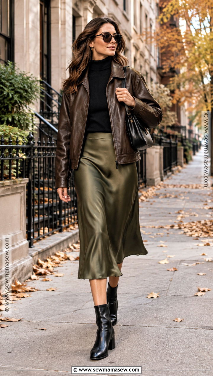 Fall Leather Jacket And Slip Skirt Outfit - 20 fall fits for women