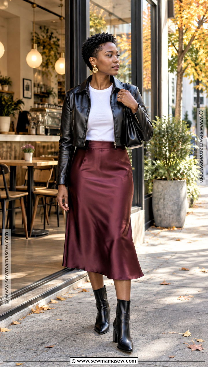 Fall Leather Jacket Outfit With A Midi Skirt - 20 fall outfits short hair