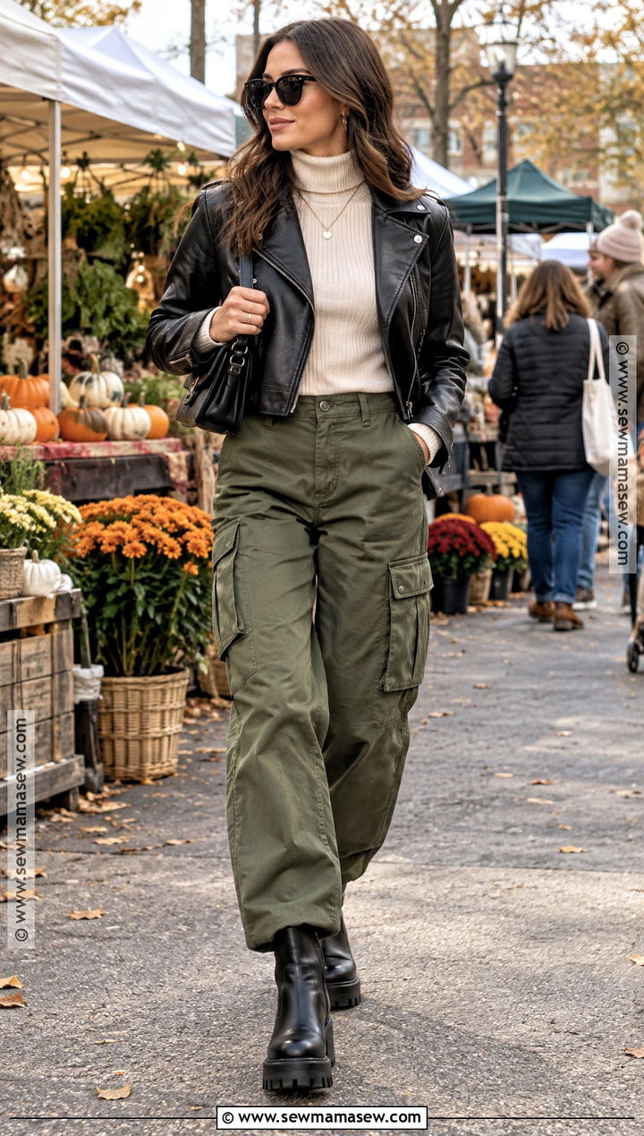 Fall Leather Jacket and Cargo Pants Outfit - 15 2026 fall lookbook ideas