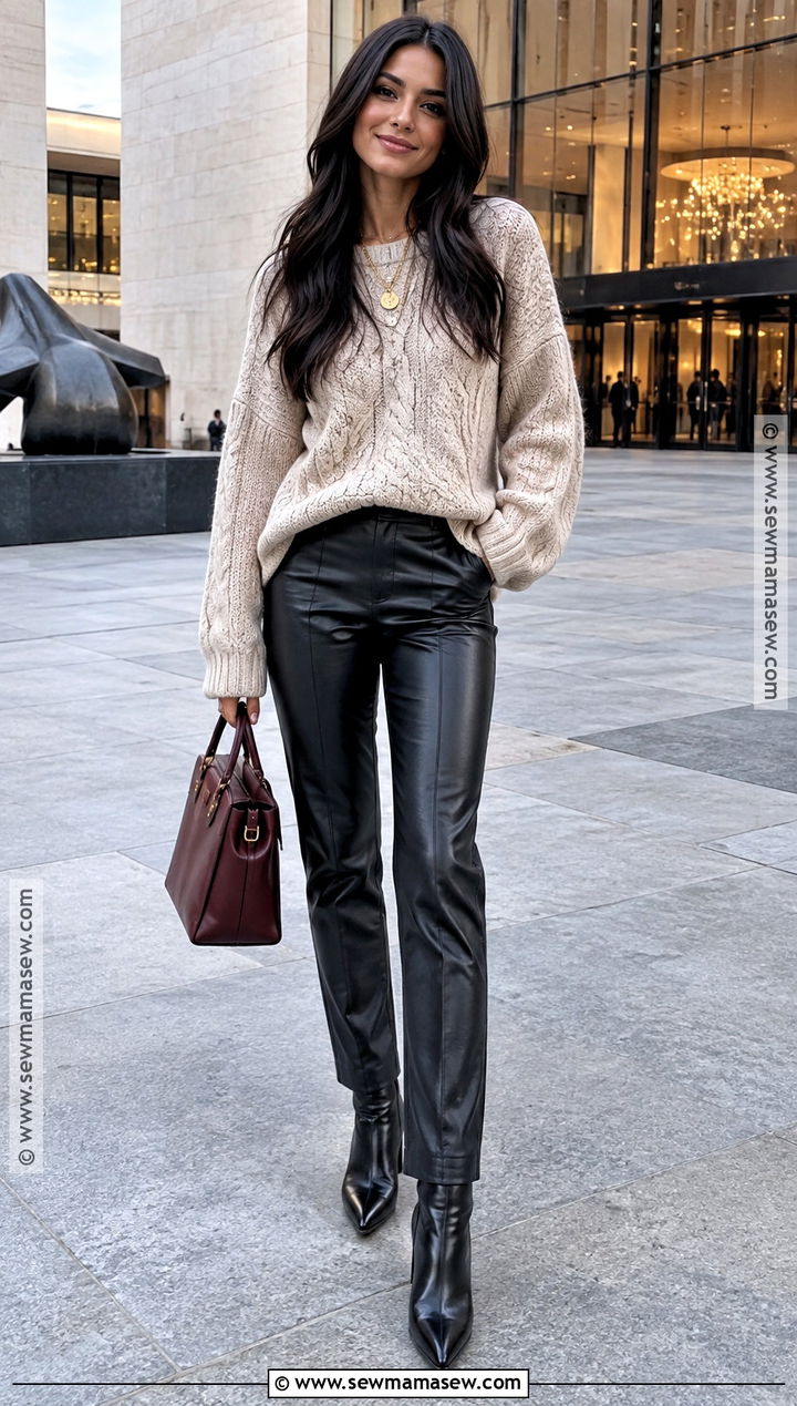 Fall Leather Pants And Oversized Sweater Outfit - 20 date night outfits fall