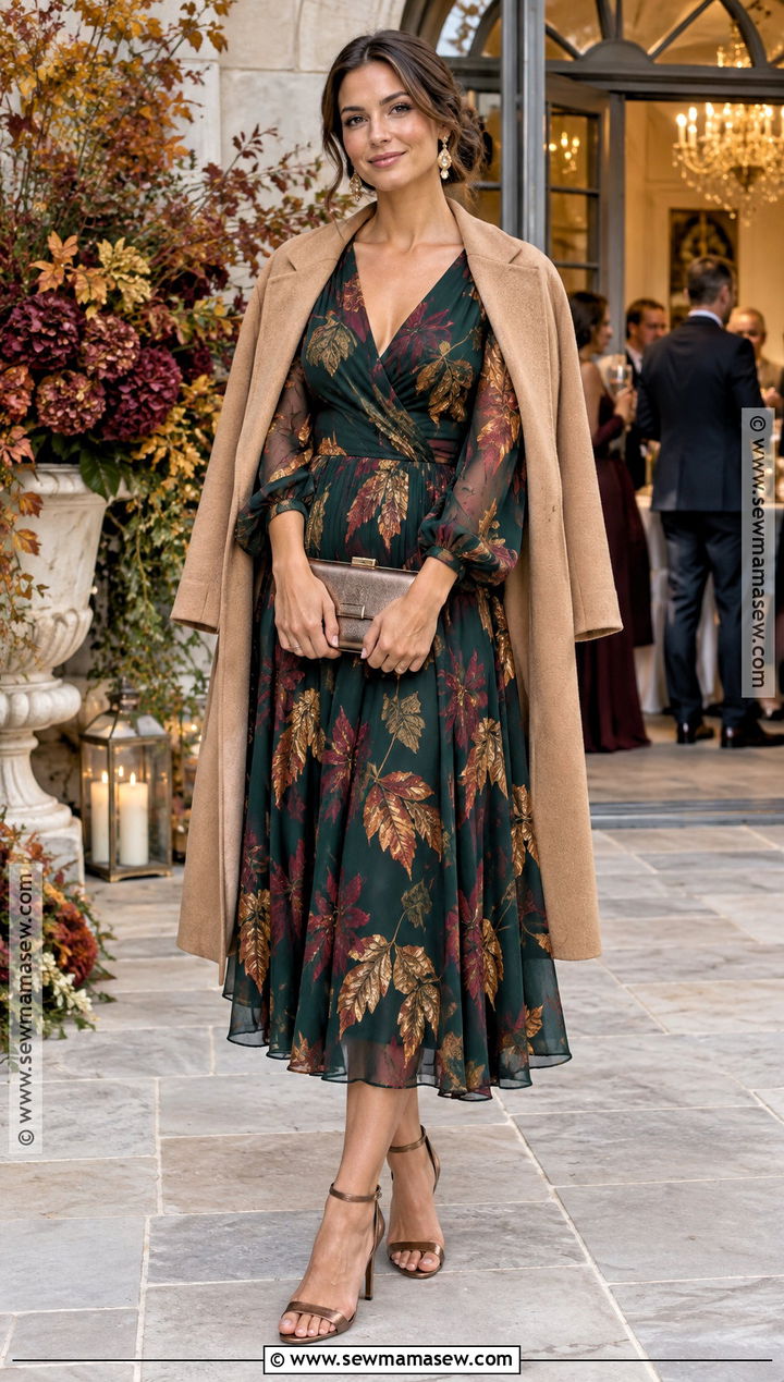 Fall Leaves Wedding Guest Dress With Heels - 20 fall leaves dress ideas