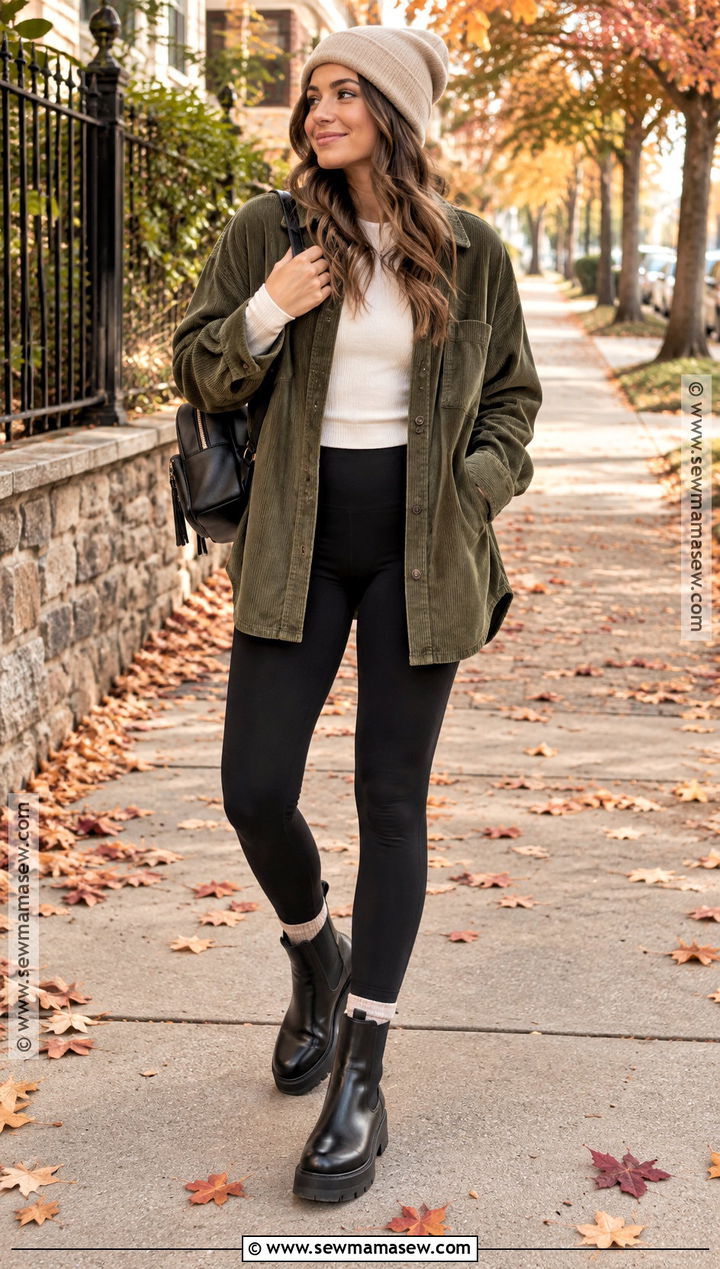 Fall Leggings With Shacket And Chelsea Boots - 20 fall leggings