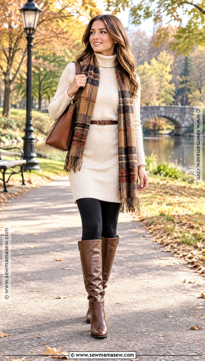 Fall Leggings With Sweater Dress And Knee High Boots - 20 fall leggings