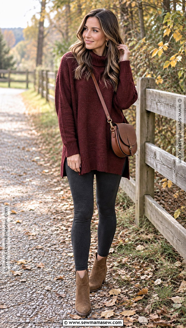Fall Leggings With Tunic Sweater And Western Boots - 20 fall leggings